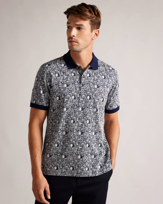 Ted Baker hombres 2ZFP1224 ropa polo coreo de punto geométrico Azul marino