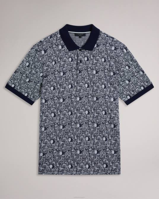 Ted Baker hombres 2ZFP1224 ropa polo coreo de punto geométrico Azul marino