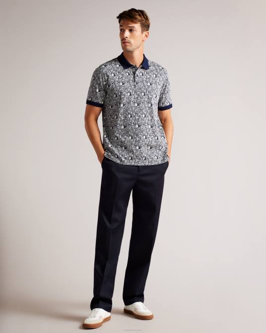 Ted Baker hombres 2ZFP1224 ropa polo coreo de punto geométrico Azul marino