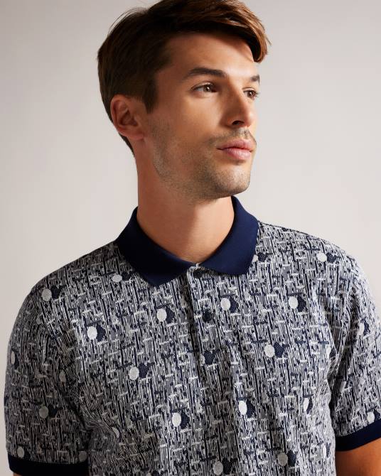 Ted Baker hombres 2ZFP1224 ropa polo coreo de punto geométrico Azul marino
