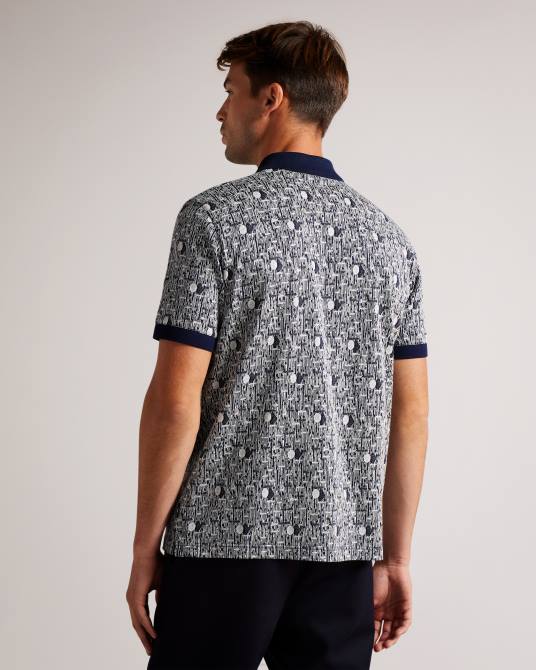 Ted Baker hombres 2ZFP1224 ropa polo coreo de punto geométrico Azul marino