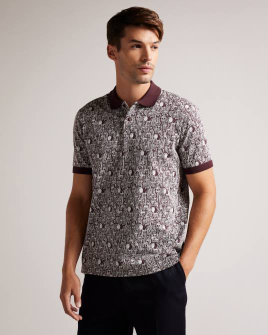 Ted Baker hombres 2ZFP1239 ropa polo coreo de punto geométrico granate