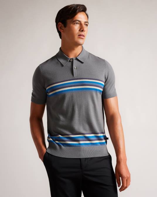 Ted Baker hombres 2ZFP1254 ropa polo de lana a rayas pital azul medio