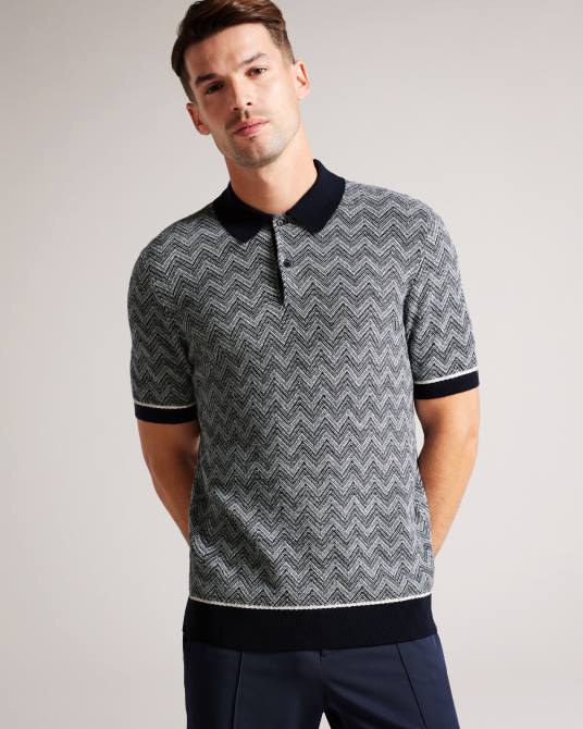 Ted Baker hombres 2ZFP1406 ropa Polo de punto en zigzag de Waldun Armada