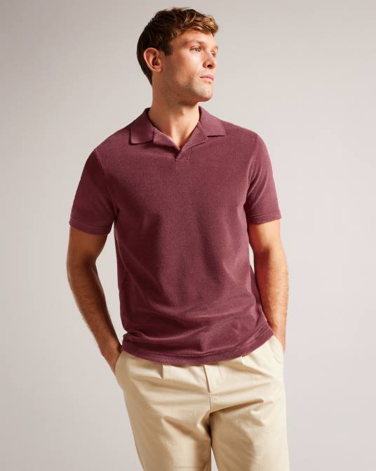 Ted Baker hombres 2ZFP1494 ropa Polo de rizo con cuello de solapas de sndbank rosa medio
