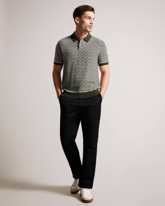 Ted Baker hombres 2ZFP1528 ropa Polo de punto en zigzag de Waldun verde oscuro