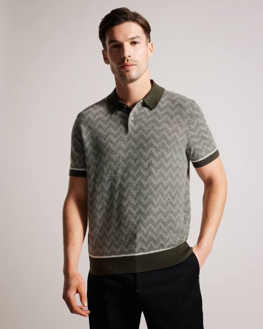 Ted Baker hombres 2ZFP1528 ropa Polo de punto en zigzag de Waldun verde oscuro