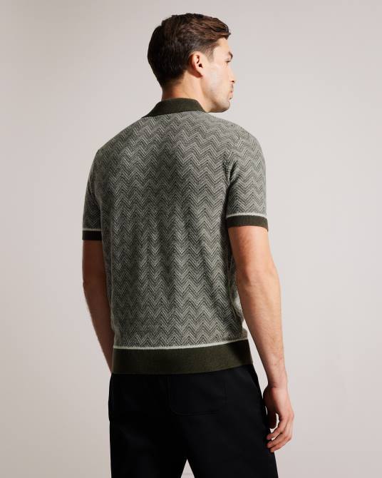 Ted Baker hombres 2ZFP1528 ropa Polo de punto en zigzag de Waldun verde oscuro