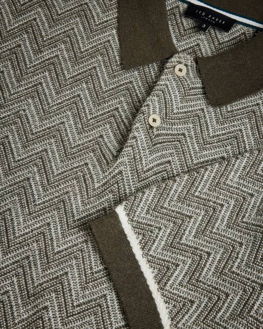 Ted Baker hombres 2ZFP1528 ropa Polo de punto en zigzag de Waldun verde oscuro