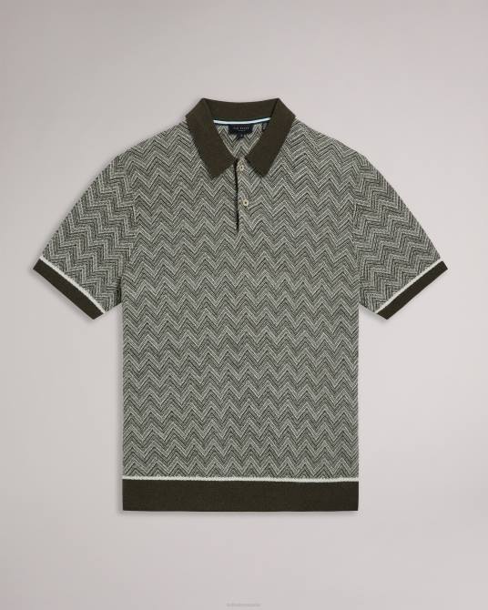 Ted Baker hombres 2ZFP1528 ropa Polo de punto en zigzag de Waldun verde oscuro