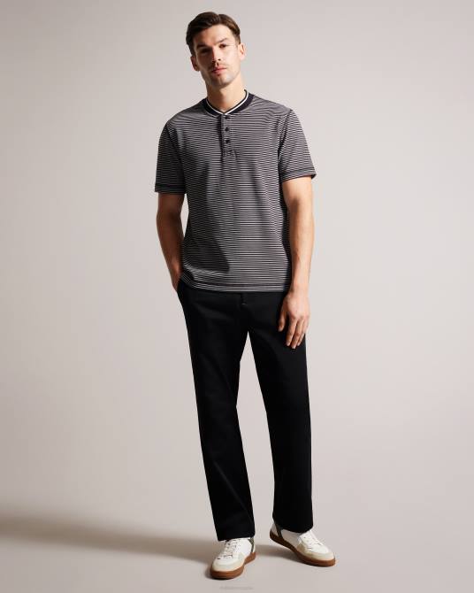 Ted Baker hombres 2ZFP1534 ropa Polo a rayas con cuello mao de Garnerr negro