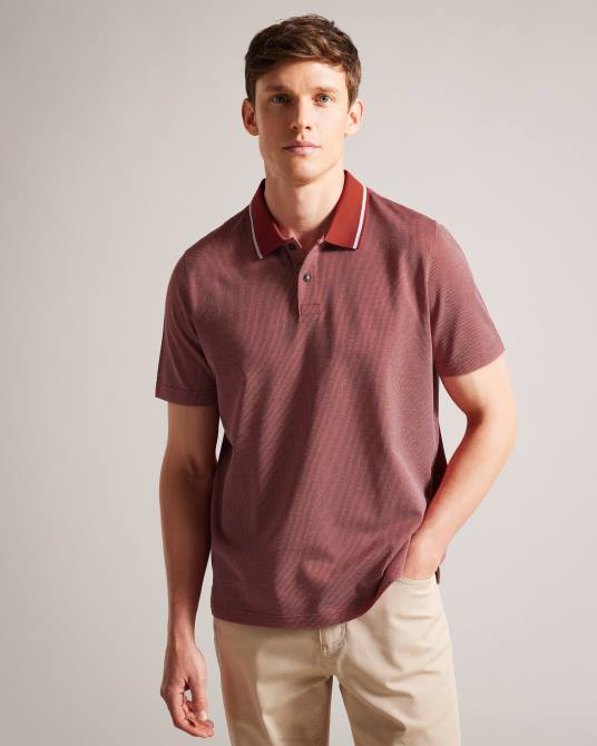 Ted Baker hombres 2ZFP1620 ropa polo Arts mini con punto jacquard rojo oscuro