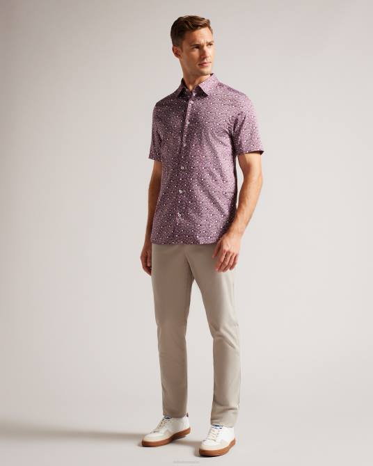 Ted Baker hombres 2ZFP1215 ropa camisa macsho de manga corta con estampado de lunares granate