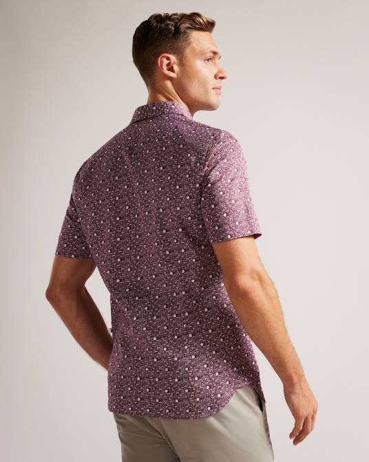 Ted Baker hombres 2ZFP1215 ropa camisa macsho de manga corta con estampado de lunares granate
