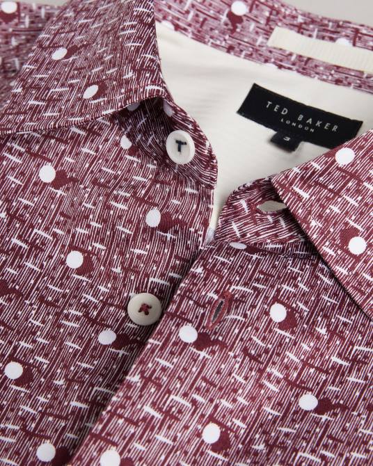 Ted Baker hombres 2ZFP1215 ropa camisa macsho de manga corta con estampado de lunares granate