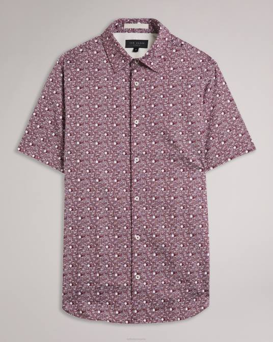 Ted Baker hombres 2ZFP1215 ropa camisa macsho de manga corta con estampado de lunares granate