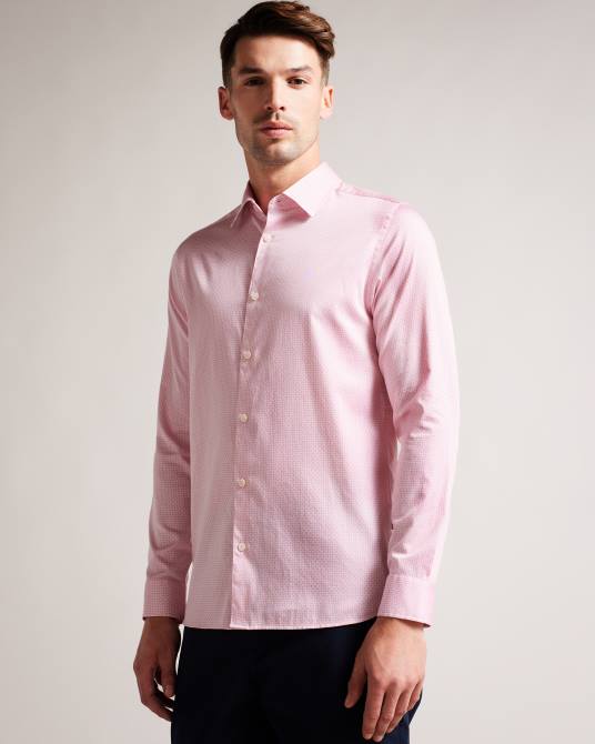 Ted Baker hombres 2ZFP1220 ropa camisa willet de manga larga con estampado geométrico Rosa palido
