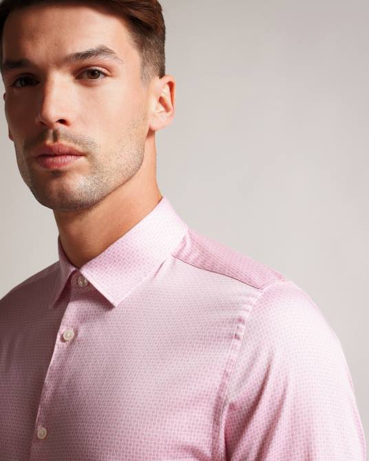 Ted Baker hombres 2ZFP1220 ropa camisa willet de manga larga con estampado geométrico Rosa palido
