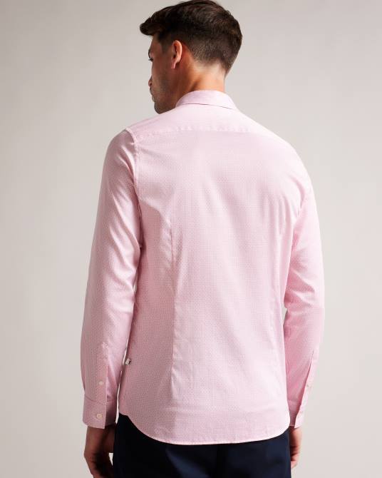 Ted Baker hombres 2ZFP1220 ropa camisa willet de manga larga con estampado geométrico Rosa palido
