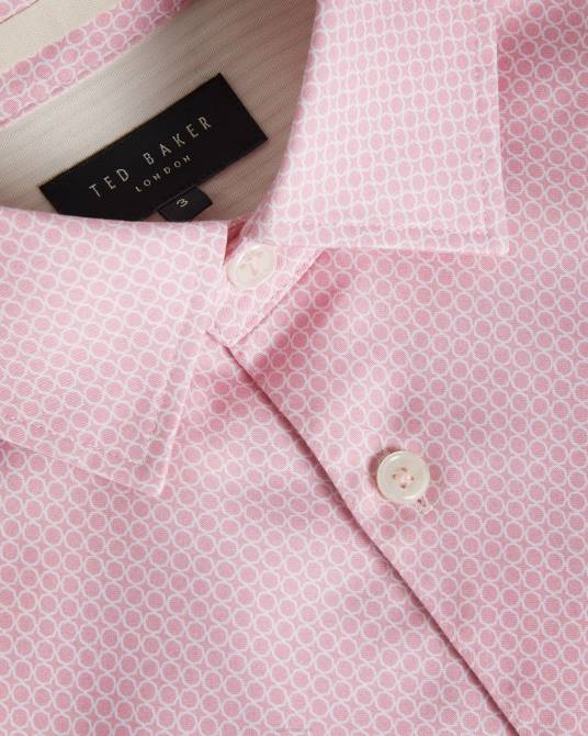 Ted Baker hombres 2ZFP1220 ropa camisa willet de manga larga con estampado geométrico Rosa palido