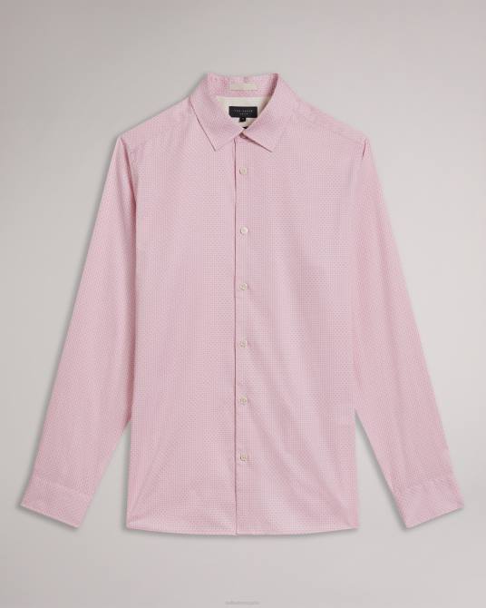 Ted Baker hombres 2ZFP1220 ropa camisa willet de manga larga con estampado geométrico Rosa palido