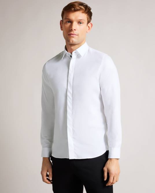 Ted Baker hombres 2ZFP1237 ropa camisa manga larga witono blanco