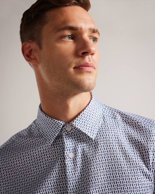 Ted Baker hombres 2ZFP1238 ropa camisa conifur manga larga círculo estampado geométrico azul claro