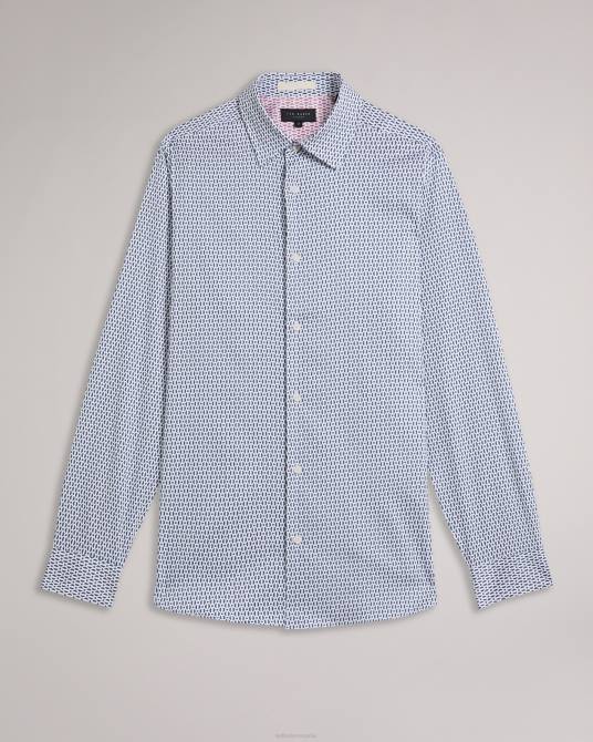 Ted Baker hombres 2ZFP1238 ropa camisa conifur manga larga círculo estampado geométrico azul claro