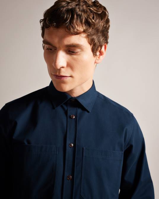 Ted Baker hombres 2ZFP1242 ropa sobrecamisa de sarga cepillada de manga larga almur Armada
