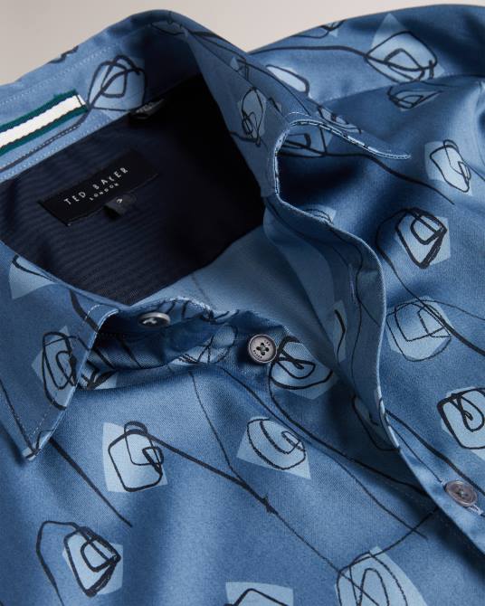 Ted Baker hombres 2ZFP1243 ropa camisa frith de manga larga con estampado de flores azul medio