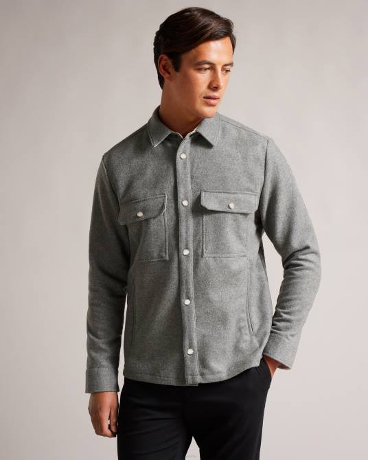 Ted Baker hombres 2ZFP1249 ropa sobrecamisa anderby de mezcla de lana de manga larga gris