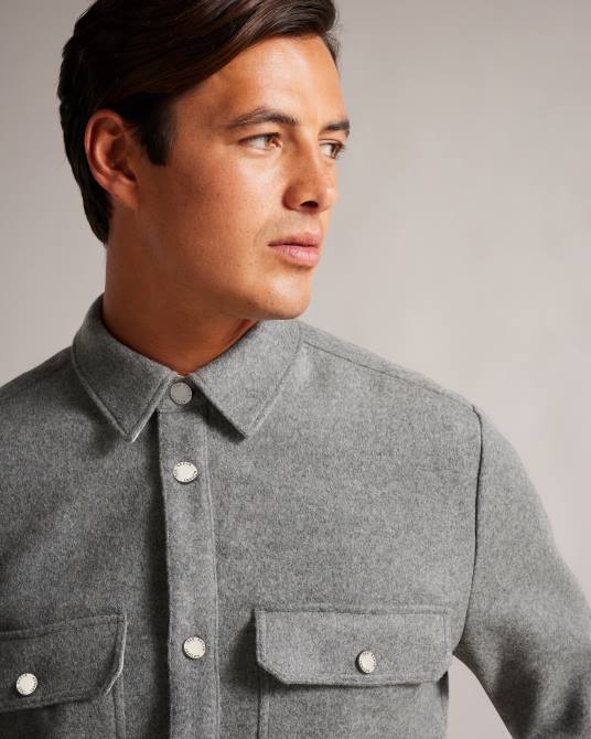 Ted Baker hombres 2ZFP1249 ropa sobrecamisa anderby de mezcla de lana de manga larga gris