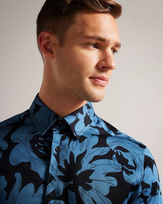 Ted Baker hombres 2ZFP1253 ropa altlo camisa de manga larga con estampado floral azul medio