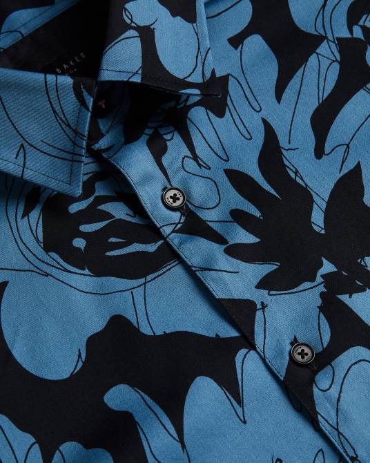 Ted Baker hombres 2ZFP1253 ropa altlo camisa de manga larga con estampado floral azul medio