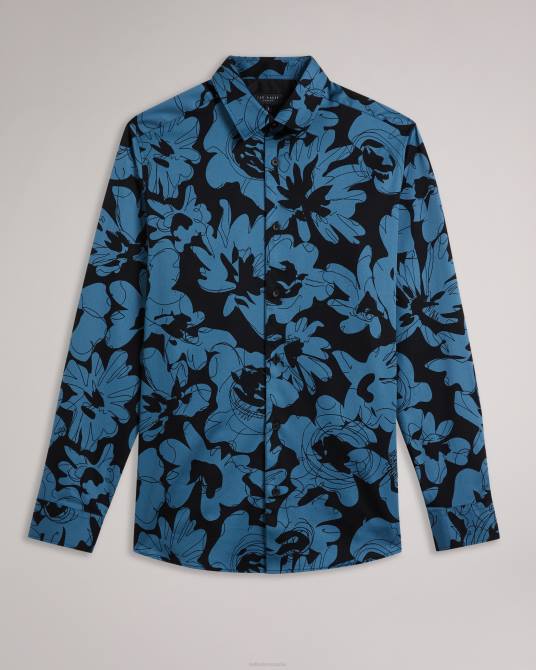 Ted Baker hombres 2ZFP1253 ropa altlo camisa de manga larga con estampado floral azul medio