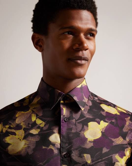 Ted Baker hombres 2ZFP1258 ropa camisa sleven de manga larga con estampado de acuarela multicolor