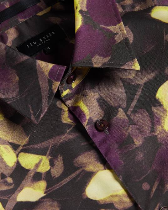 Ted Baker hombres 2ZFP1258 ropa camisa sleven de manga larga con estampado de acuarela multicolor