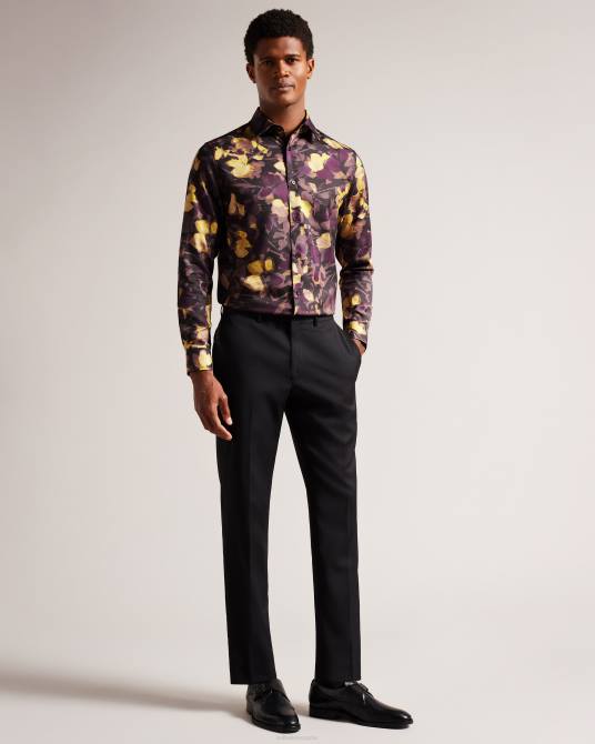 Ted Baker hombres 2ZFP1258 ropa camisa sleven de manga larga con estampado de acuarela multicolor