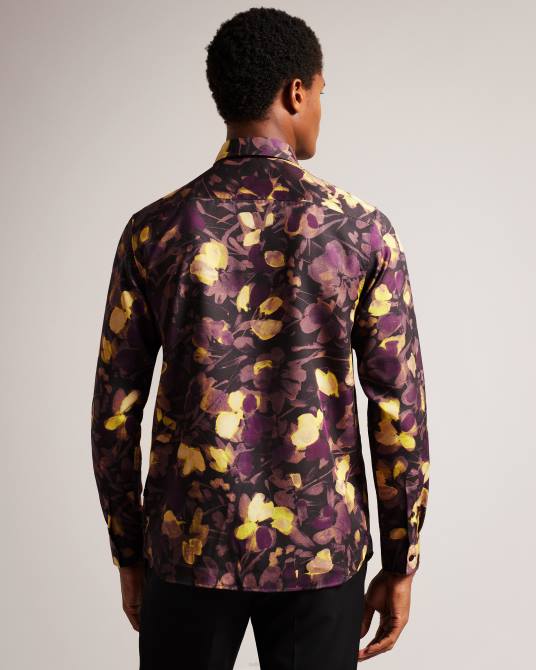Ted Baker hombres 2ZFP1258 ropa camisa sleven de manga larga con estampado de acuarela multicolor