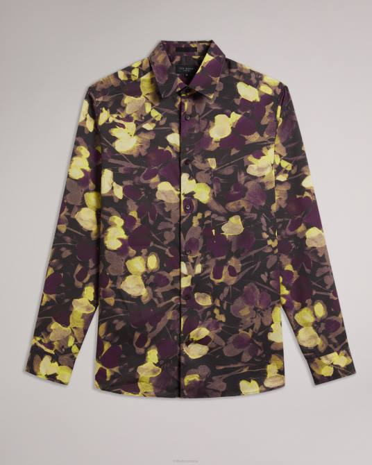 Ted Baker hombres 2ZFP1258 ropa camisa sleven de manga larga con estampado de acuarela multicolor