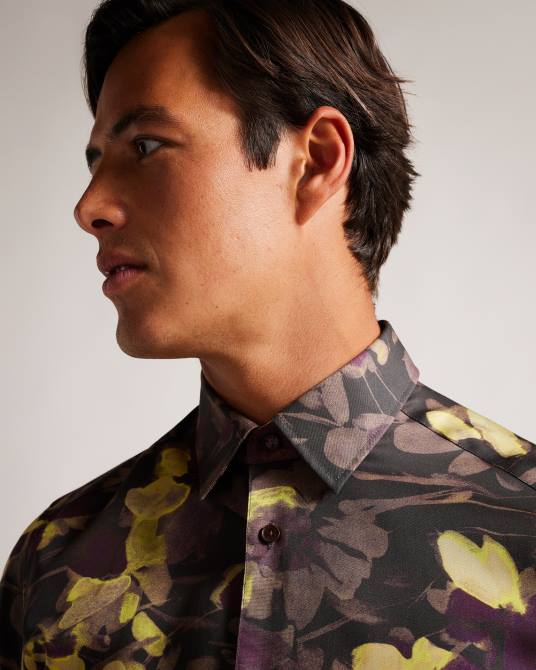 Ted Baker hombres 2ZFP1259 ropa camisa slesho de manga corta con estampado de acuarela multicolor