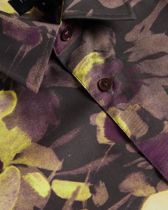 Ted Baker hombres 2ZFP1259 ropa camisa slesho de manga corta con estampado de acuarela multicolor