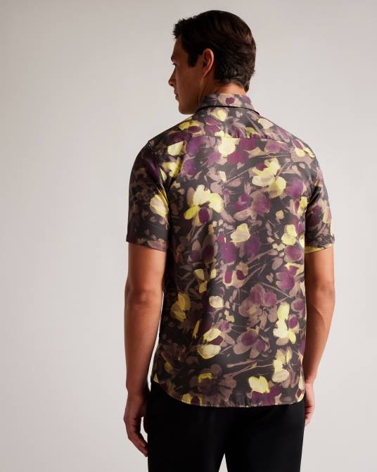 Ted Baker hombres 2ZFP1259 ropa camisa slesho de manga corta con estampado de acuarela multicolor