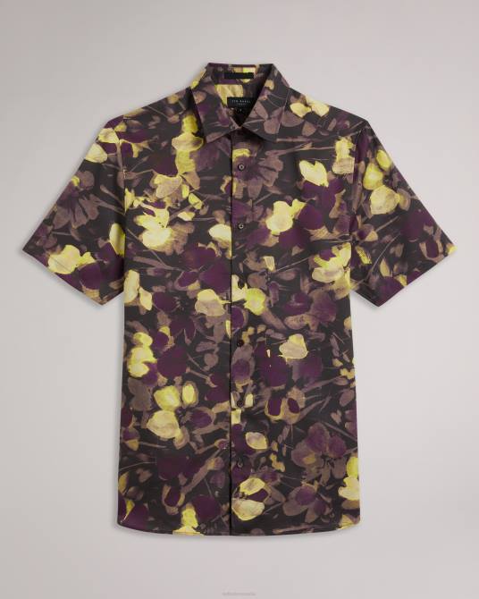 Ted Baker hombres 2ZFP1259 ropa camisa slesho de manga corta con estampado de acuarela multicolor