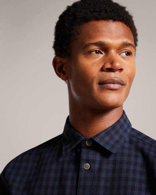 Ted Baker hombres 2ZFP1268 ropa sobrecamisa de manga larga a cuadros morne Armada