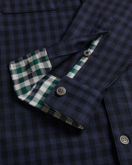 Ted Baker hombres 2ZFP1268 ropa sobrecamisa de manga larga a cuadros morne Armada