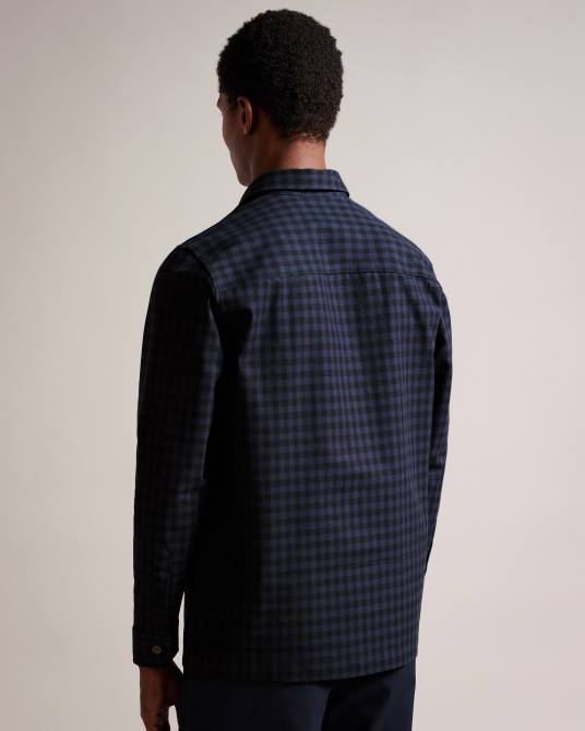 Ted Baker hombres 2ZFP1268 ropa sobrecamisa de manga larga a cuadros morne Armada