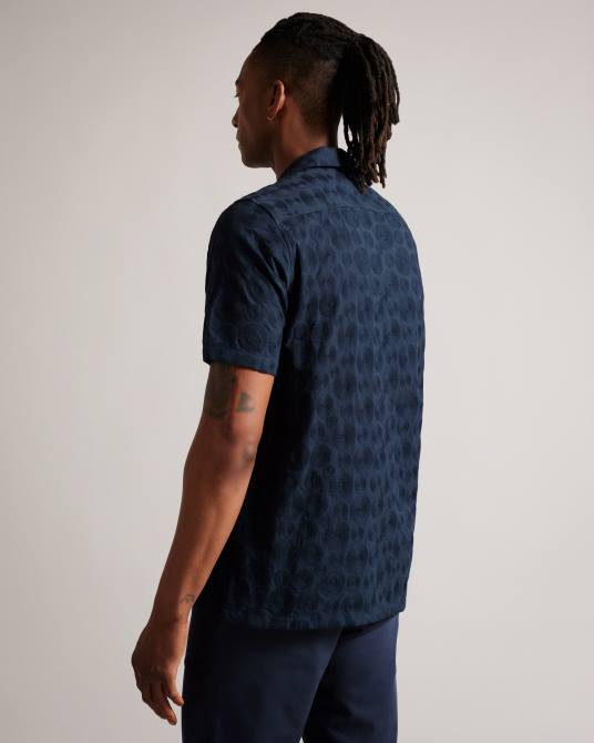 Ted Baker hombres 2ZFP1302 ropa camisa Allbury de manga corta con bordado circular Armada