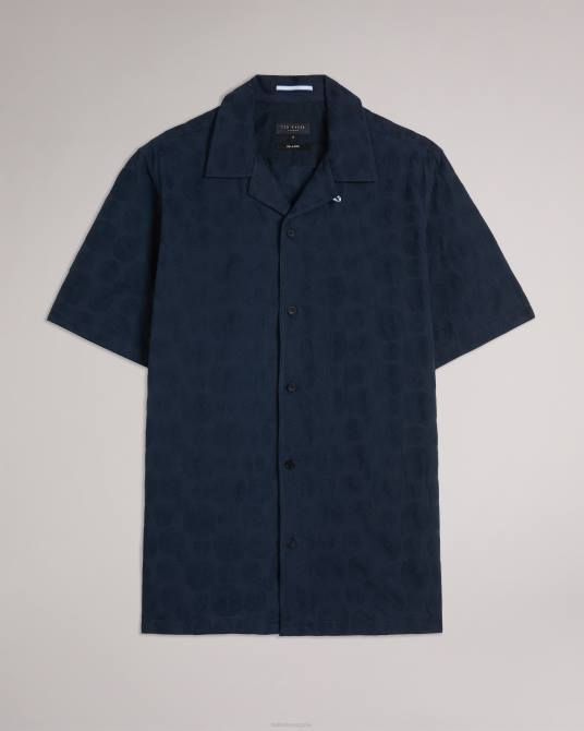 Ted Baker hombres 2ZFP1302 ropa camisa Allbury de manga corta con bordado circular Armada