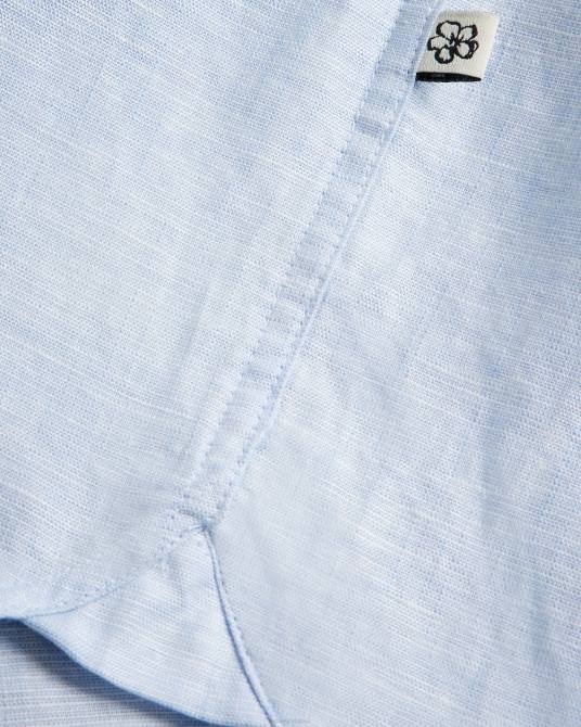 Ted Baker hombres 2ZFP1306 ropa camisa kingfrd de lino de manga corta azul claro